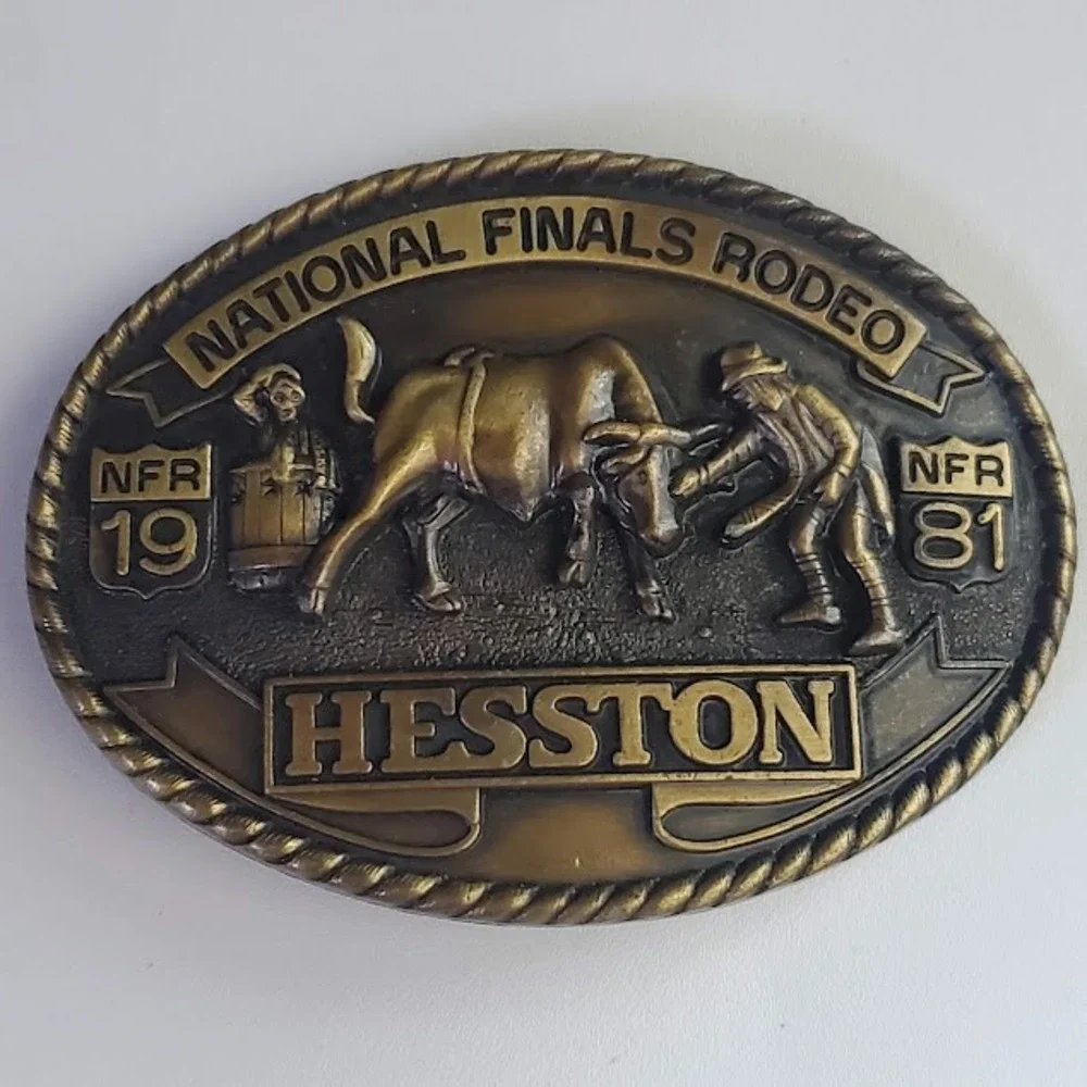 Vintage 1981 Hesston National Finals Rodeo NFR Belt Buckle Seventh Edition Brass